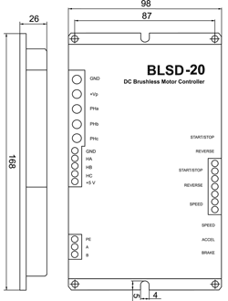 Блок управления вентильным двиателем BLSD-20 - размеры блока