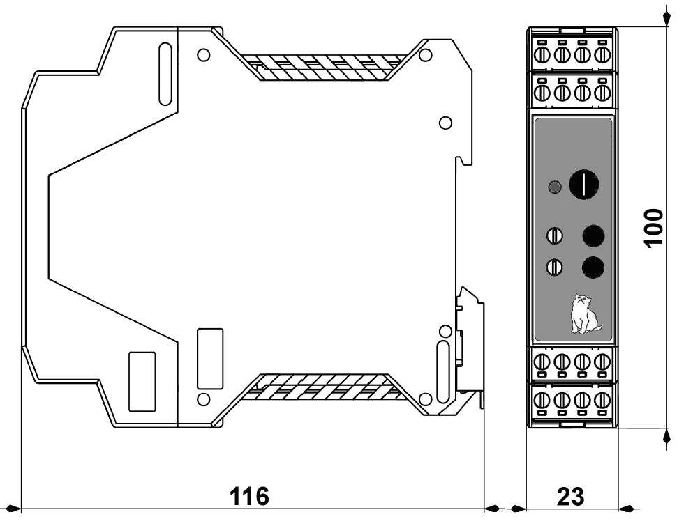 Блок управления коллекторным двиателем BMD-20DIN - размеры блока