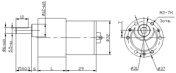 Коллекторный мотор-редуктор постоянного тока МРЦ-37 3Вт