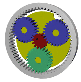  Анимация работы одноступенчатого планетарного редуктора, с неподвижным эпициклом